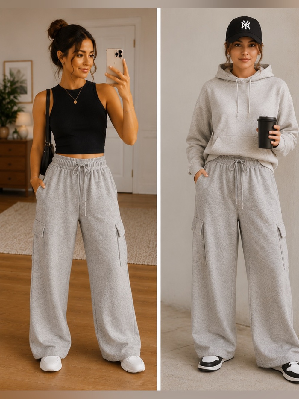 🩶 Wide-Leg Cargo Sweatpants — Size large